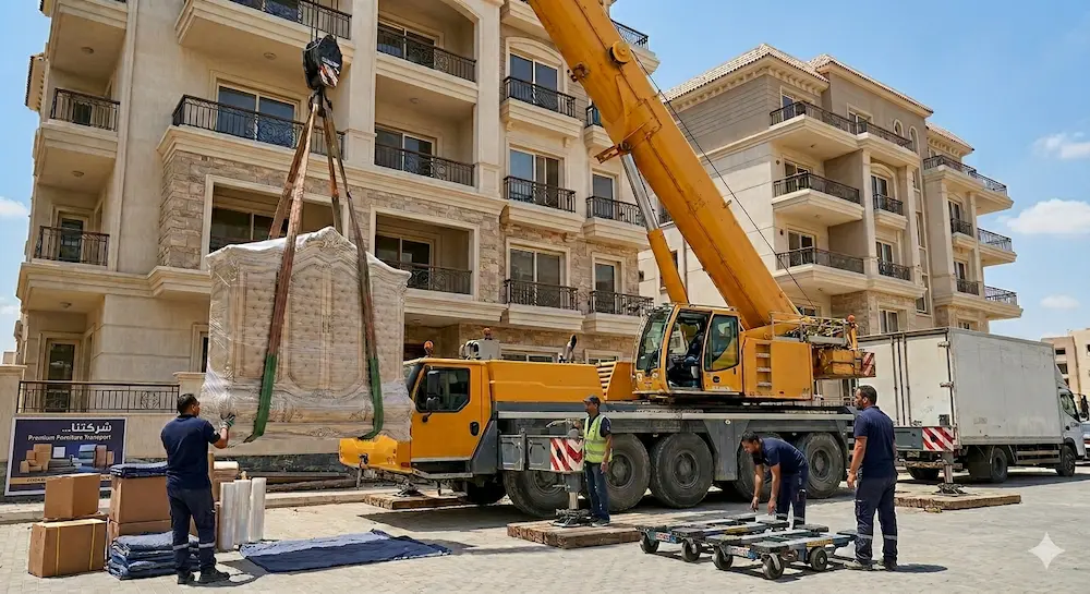 ونش رفع اثاث هيدروليكي خارجي لنقل عفش عمان والطوابق العليا بأمان تام